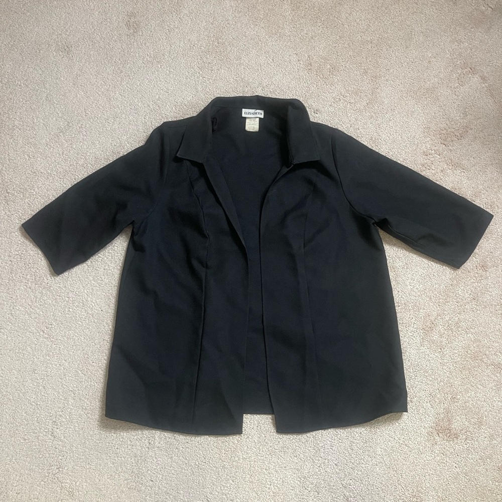 Black Textured Blazer with Notched Lapel and Open Front